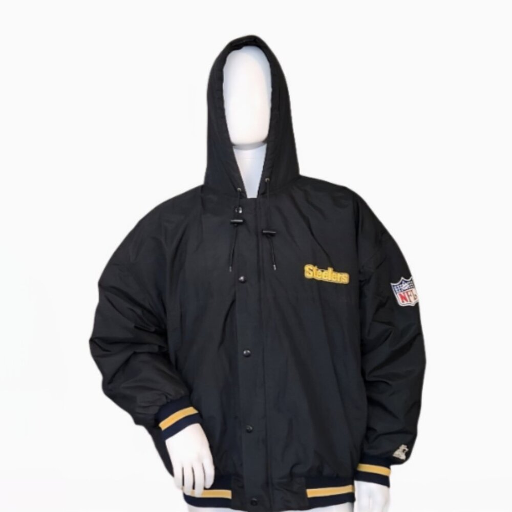 Vtg Pittsburgh Steelers Starter Puffer Coat NFL Football Hooded Jacket
